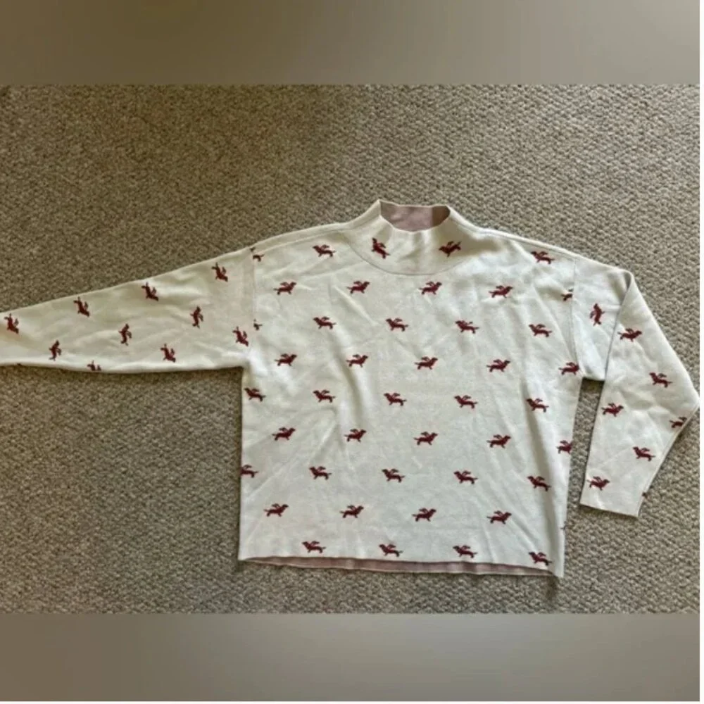 Anthropologie Maeve The Carys Mock-Neck Sweater dachshund dog graphics size XL - Picture 6 of 10